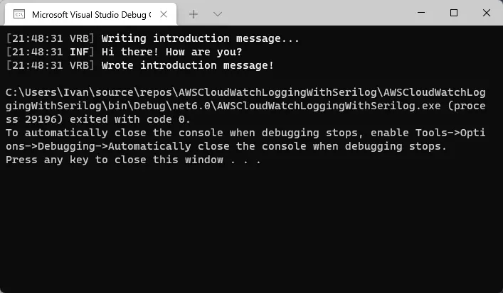You should see this output when running the program