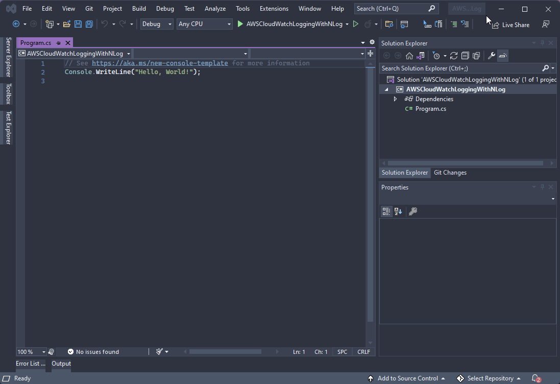 Install the NLog Nuget package